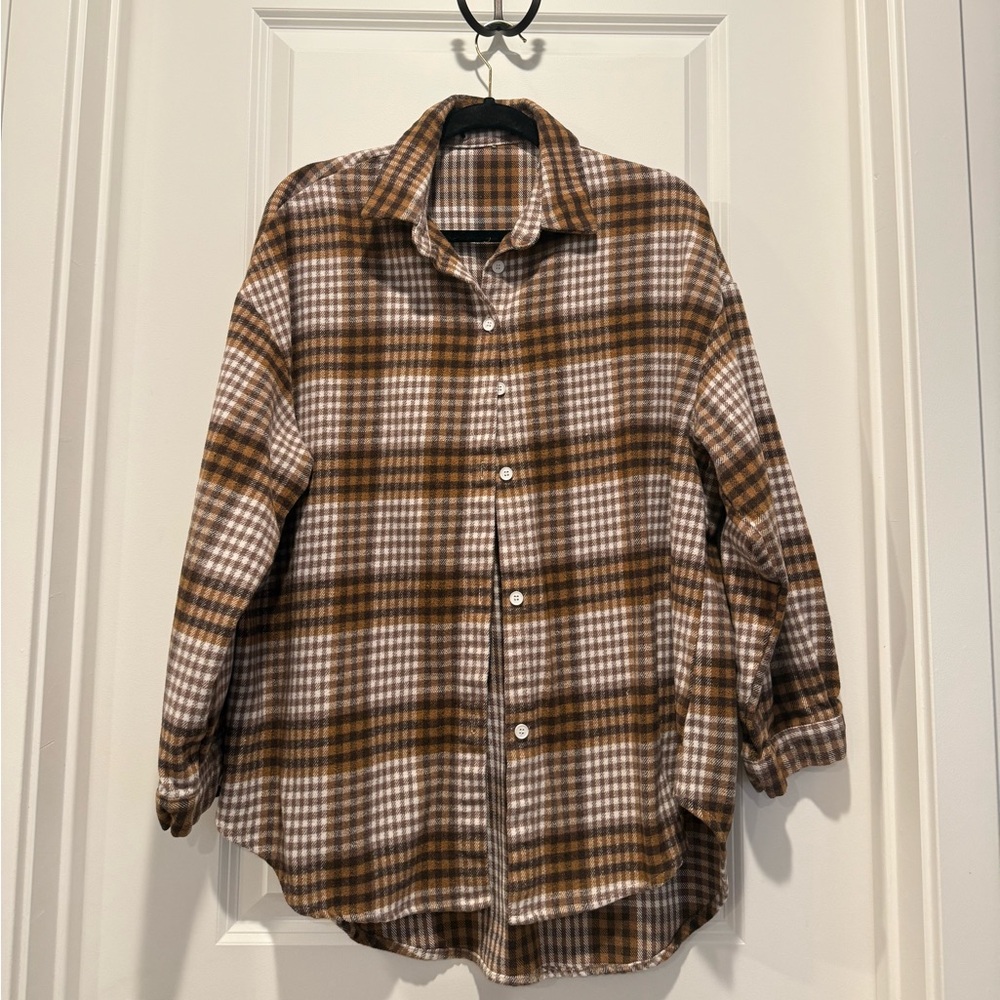Brown Plaid Flannel Button Down Shirt